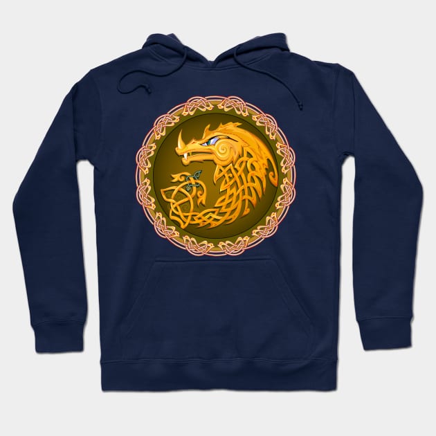 Gold Celtic dragon Hoodie by Artist Natalja Cernecka